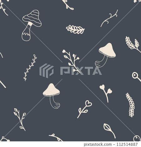 Seamless autumn and summer pattern with mushrooms and leaves Seamless autumn and summer pattern with mushrooms and leaves 112514887