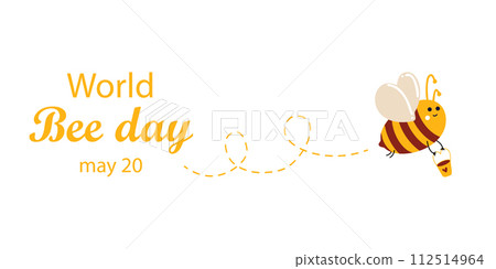 World beer day of 20 may. Banner with cute honey bees in flat-lay style for web use, banners. 112514964