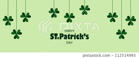Banner for St. Patricks Day on March 17 with shamrocks suspended on string Banner for St. Patricks Day on March 17 with shamrocks suspended on string 112514993