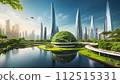 [AI generated image] Imaginary futuristic city surrounded by rich nature 112515331