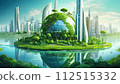 [AI generated image] Imaginary futuristic city surrounded by rich nature 112515332