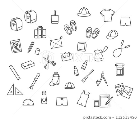 Line drawing icon set of elementary school students' belongings 112515450