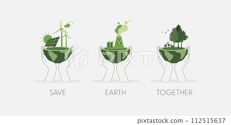 Set of Hands holding a green globe, earth. Earth Day, World Environment Day concept. Sustainable ecology and environment conservation concept design. Vector illustration. 112515637