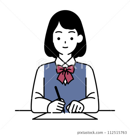 Illustration of a female student studying brightly and positively 112515763