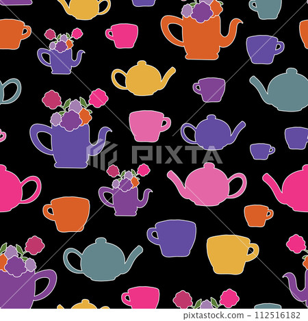 vector hand drawn garden tea party elements seamless pattern 112516182