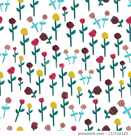 vector hand painted colorful flowers with alcohol markers, seamless pattern perfect for wrapping paper, invitations, kitchen tea, paper plates, napkins, stationary, wallpaper, projects, fabric 112516183
