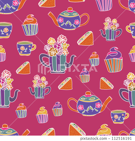 vector hand drawn garden tea party elements seamless pattern 112516191