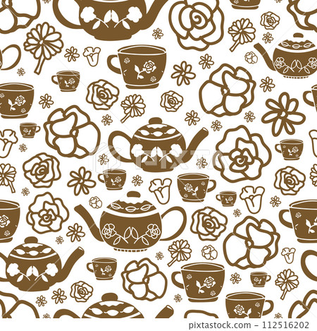 vector hand drawn garden tea party elements seamless pattern 112516202