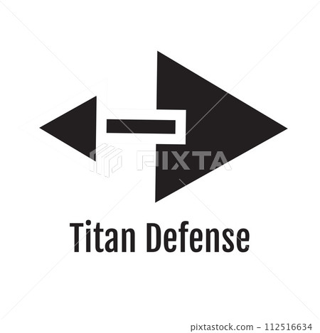 Titan defense text in black with black triangles and dash logo on white background Titan defense text in black with black triangles and dash logo on white background 112516634