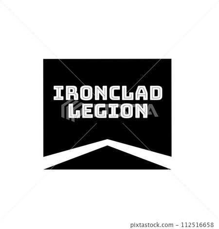 Ironclad legion text in white with chevron logo in black rectangle on white background Ironclad legion text in white with chevron logo in black rectangle on white background 112516658