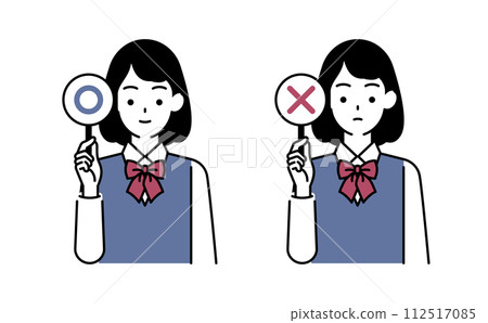 Illustration of a female student holding an answer card 112517085