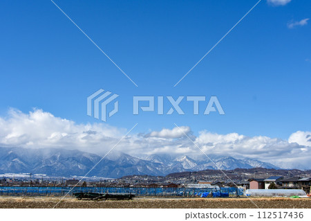 Countryside landscape: Matsumoto City in spring with snow Countryside landscape: Matsumoto City in spring with snow 112517436