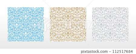 Wallpapers in the style of Baroque. Seamless vector backgrounds. Set of colored floral ornaments. Graphic patterns for fabric, wallpaper, packaging. Ornate Damask flower ornaments 112517684