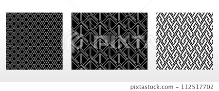 Geometric set of seamless black and white patterns. Simple vector graphics Geometric set of seamless black and white patterns. Simple vector graphics 112517702