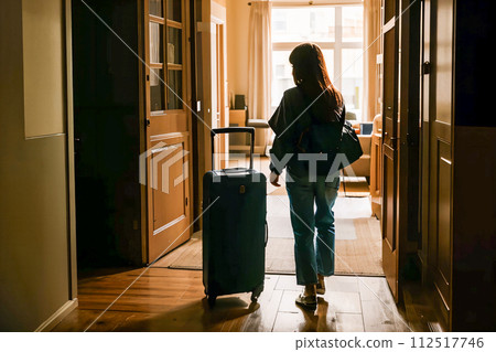 woman looking at the door of the train woman looking at the door of the train 112517746