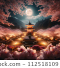 A corolla on a moonlit night, cherry blossoms at night wrapped in a fantastic light 112518109