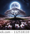 A corolla on a moonlit night, cherry blossoms at night wrapped in a fantastic light 112518110