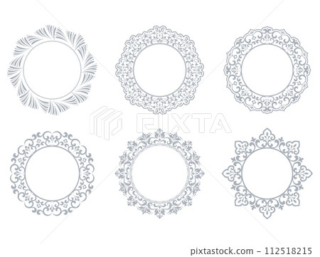 Set of decorative frames Elegant vector element for design in Eastern style, place for text. Floral gray and white borders. Lace illustration for invitations and greeting cards 112518215
