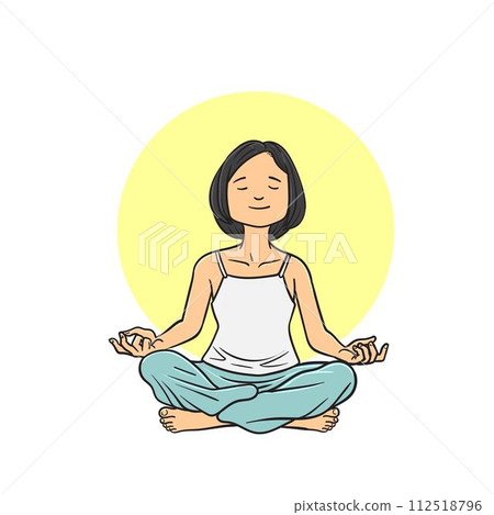 Yoga. Cartoon girl in the lotus position . 112518796