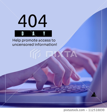 Composition of 404 day text over close up of hands of caucasian man using laptop Composition of 404 day text over close up of hands of caucasian man using laptop 112518830