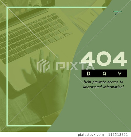 Composition of 404 day text over hand of african american woman using laptop Composition of 404 day text over hand of african american woman using laptop 112518831