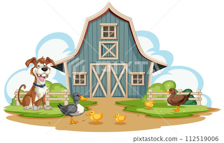 Happy Farm Animals and Barn Scene Happy Farm Animals and Barn Scene 112519006
