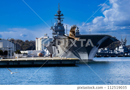初春的溫暖中,金鷹與出雲號護衛艦翱翔。 初春的溫暖中,金鷹與出雲號護衛艦翱翔。 112519035