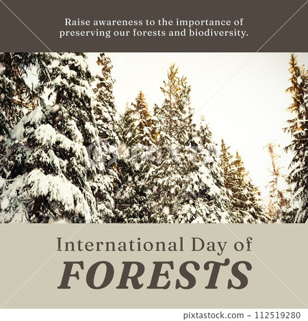 Composition of international day of forests text over forest on brown background Composition of international day of forests text over forest on brown background 112519280