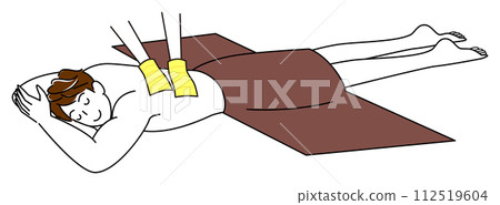 A cute man who is lying face down and receiving an exfoliating beauty treatment salon Simple illustration vector A cute man who is lying face down and receiving an exfoliating beauty treatment salon Simple illustration vector 112519604