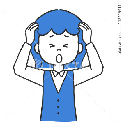 一個穿著制服的女人抱著頭 一個穿著制服的女人抱著頭 112519611