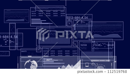 Image of data processing with globe over black background 112519768