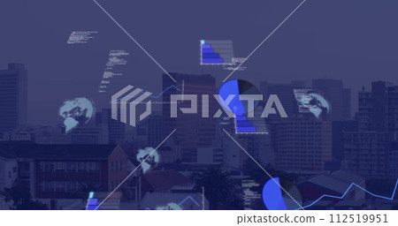 Image of digital data processing over cityscape 112519951