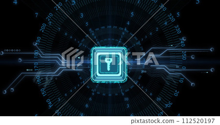 Image of data processing and key icon on black background 112520197