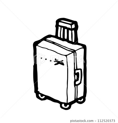 Travel luggage, a digital art of tourist handle baggage with wheels hand drawn icon illustration isolated on white background. Travel luggage, a digital art of tourist handle baggage with wheels hand drawn icon illustration isolated on white background. 112520373