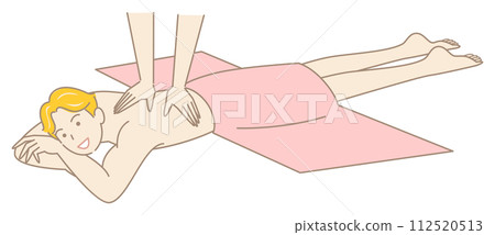 Cute naked man lying face down and receiving a massage Simple illustration vector 112520513
