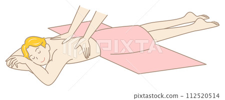 Cute naked man lying face down and receiving a massage Simple illustration vector 112520514