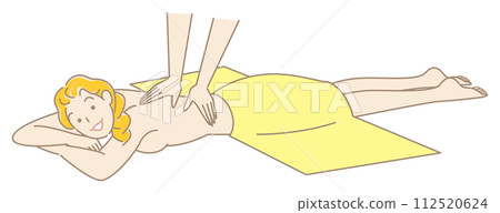 Cute naked woman lying face down and receiving a massage Simple illustration vector 112520624