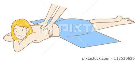 可愛的裸體女人臉朝下躺著接受按摩簡單的插圖向量 可愛的裸體女人臉朝下躺著接受按摩簡單的插圖向量 112520626
