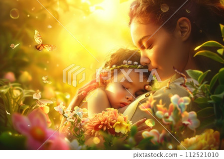 Mother and child sharing a tender moment in a cozy home. 112521010