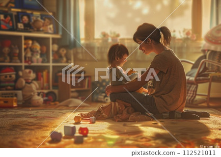 Mother and child sharing a tender moment in a cozy home. 112521011