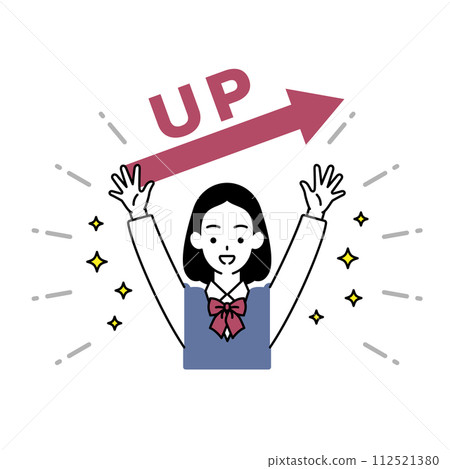Improve your ability! Female student raising her hand with a big smile 112521380