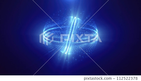 Blue energy magic circle sphere ball of futuristic waves and lines of particles of atom energy and electricity. Abstract background 112522378