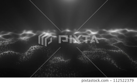 Black and white energy magic digital high tech waves with light rays lines and energy particles. Abstract background 112522379
