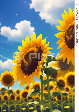 Sunflower series (I) Sunflower looking up at the summer sky [AI generated image] 112522404