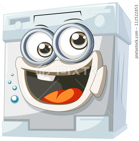 Happy Cartoon Washing Machine Character 112522853