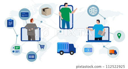 Delivery system global logistics worldwide commerce transaction connected international package shipping network 112522925