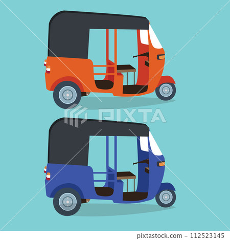bajaj bajai indonesia transportaion drawing flat vector illustration jakarta urban icon transport orange blue 112523145