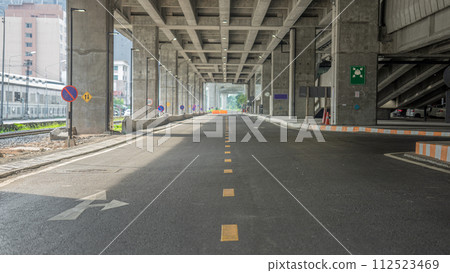 traffic light trails on the road 112523469