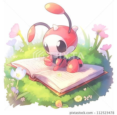 AI-generated content. Hand Drawn Cute Ladybug Reading Books. 112523478