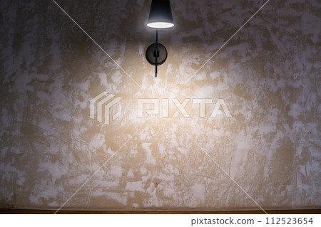 Empty old Grey cement free space background Wall Room interiors Studio texture with ceiling lamp. 112523654